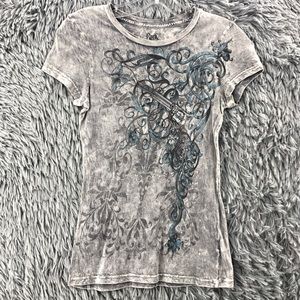 Wrangler Rock 47 Tshirt Womens Small Embellished Tye Dye Gray Cowgirl